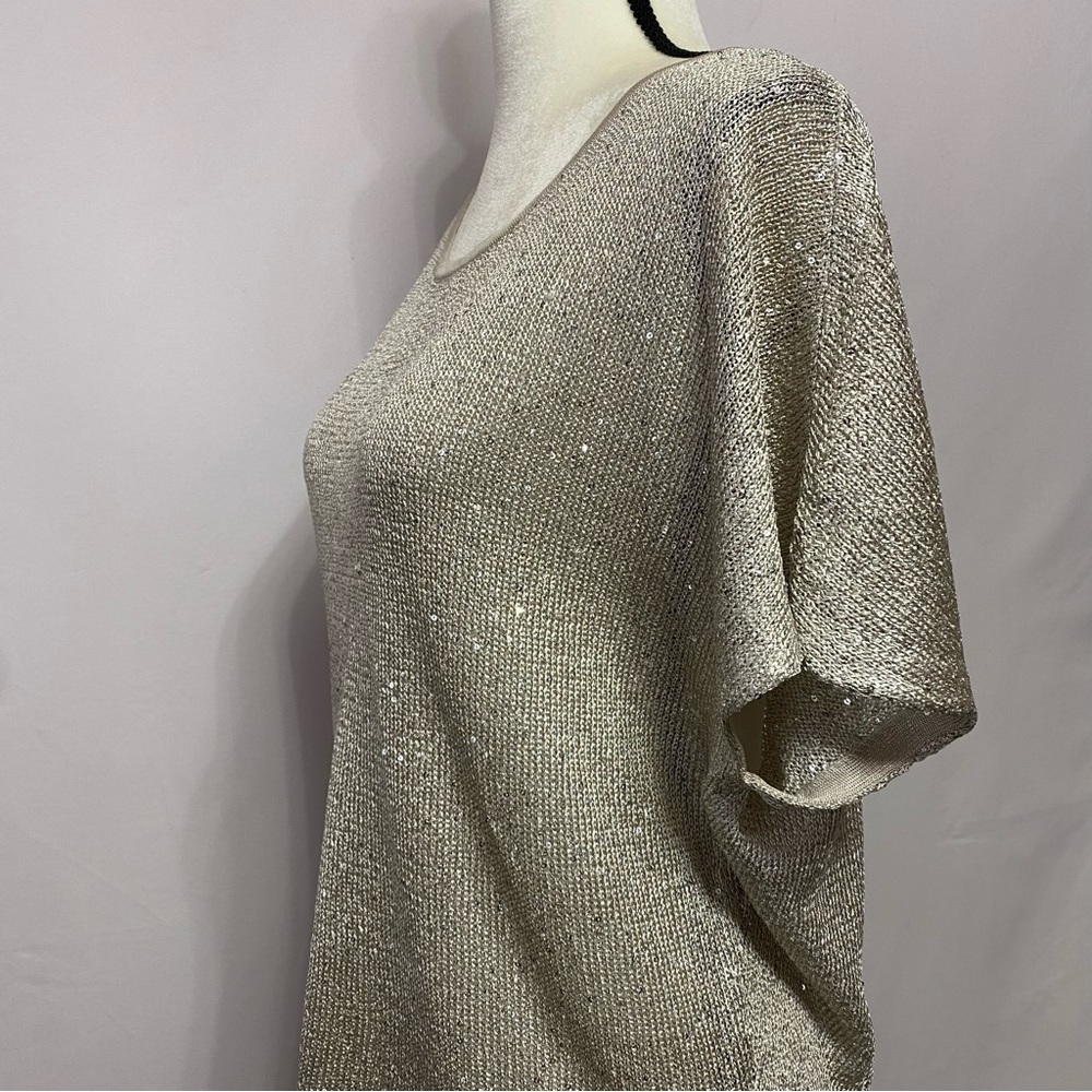 INC International Concepts Beige Sequined Open Back Top Size L #1410 - Picture 3 of 11